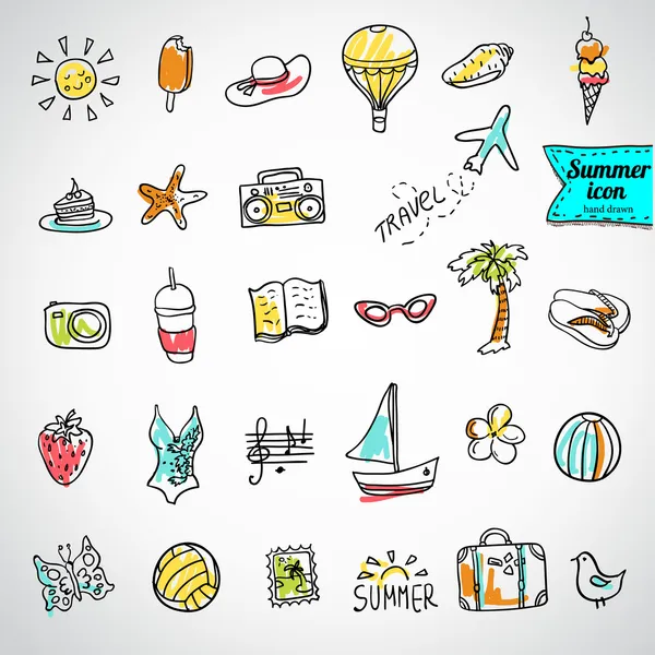 Conjunto de iconos de verano vector garabato — Archivo Imágenes Vectoriales