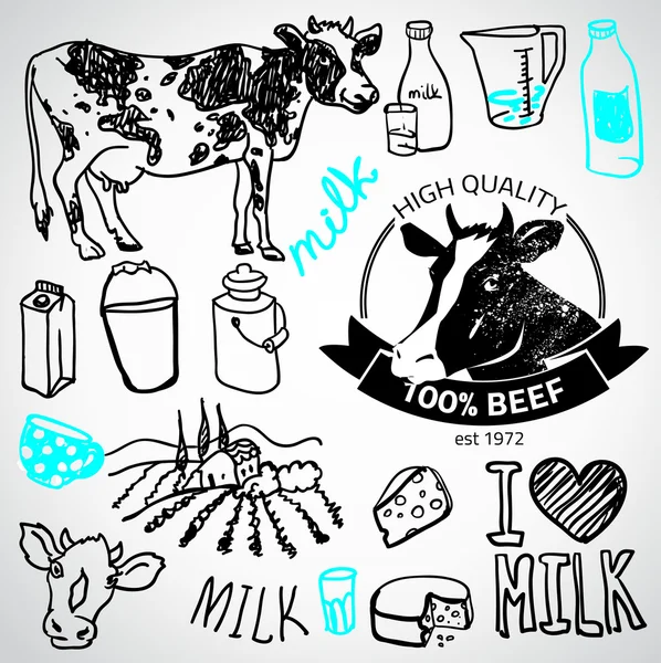 Set melk en creamery etiketten, — Stockvector