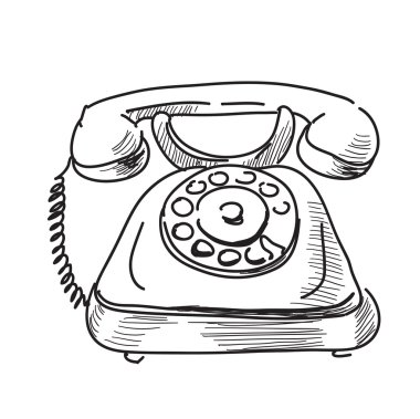 Vintage telefon robot resim karikatür elle çizilmiş şekil