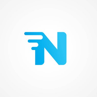 N harfi akışkan etkiyle çırılçıplak akıyor. Çocuk ürünleri, yiyecek ve içecek, oyuncaklar, takviye, vitamin vb. için ilk alfabe logosu tasarım şablonu. Renk kimliği kadar mavi. Vektör illüstrasyonu