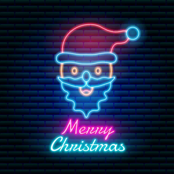 Brilhando Neon Santa Claus Com Fundo Parede Tijolo Escuro Estilo — Vetor de Stock