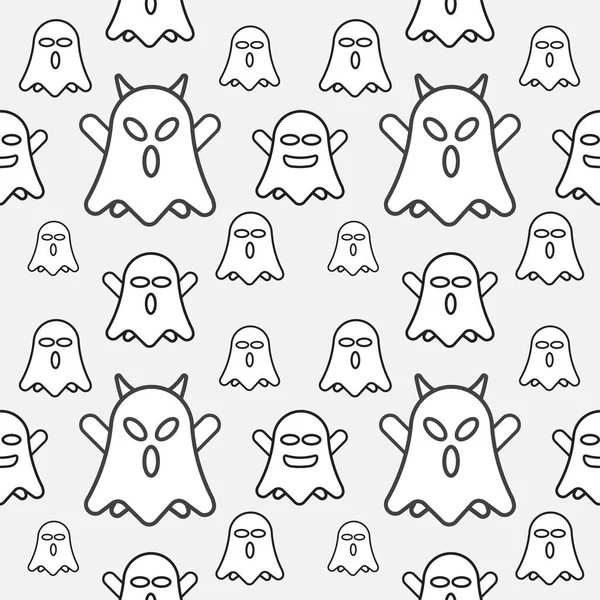 Cute White Ghost Seamless Pattern Design Template Black Outline Design — Stock Vector