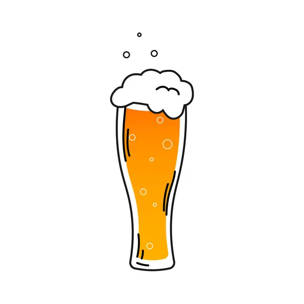 Gelas bir dalam gaya kartun diisolasi pada latar belakang putih, simbol atau ikon untuk pesta atau pembuatan bir, - Stok Vektor