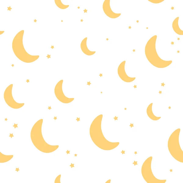 Nahtloses Sternenhimmel-kindisches Muster mit Sternen und Mond in handgezeichnetem Stil für kindliches Textil- oder Packpapier — Stockvektor