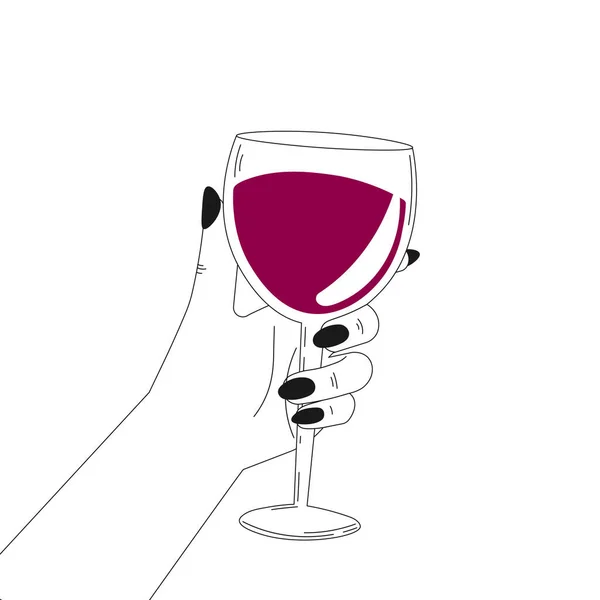 Γυναίκα κρατώντας ένα ποτήρι κρασί στυλ απομονώνονται σε λευκό φόντο, κρασί εραστής έννοια, γιορτή των διακοπών — Διανυσματικό Αρχείο