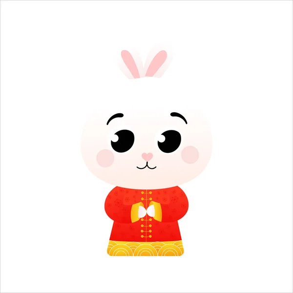 Ay 'ın yeni yılı dekoratif unsurları için Çin ulusal kostümlü şirin tavşan.