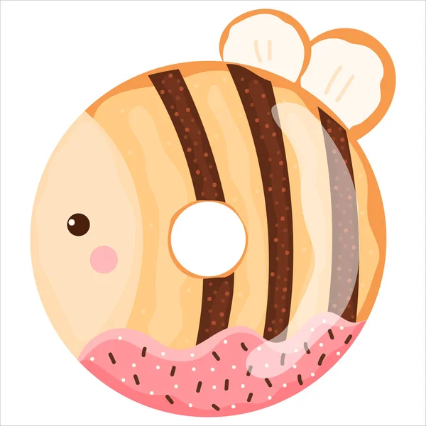 Мила Бджола Фігурним Пончиком Рожевою Шоколадною Глазур Смачні Цукерки Дітей — стоковий вектор