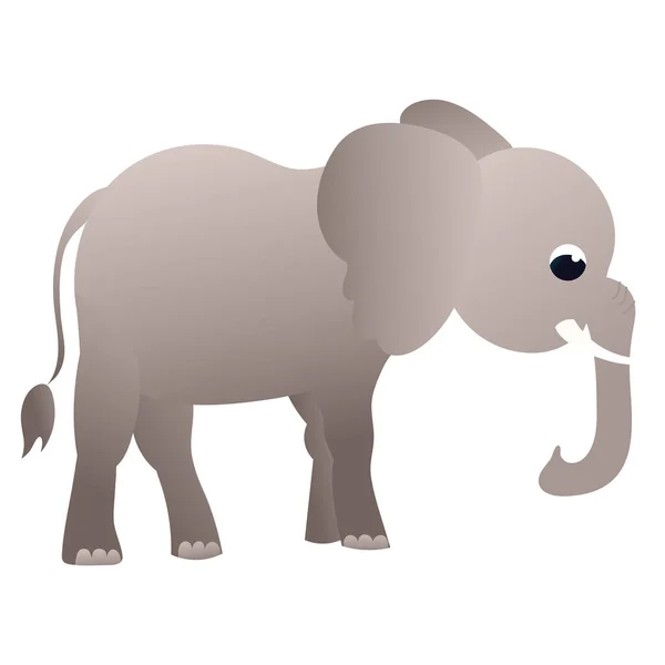 Cartoon Grauer Elefant Charakter Kindlichen Stil Zootier Isoliert Auf Weißem — Stockvektor