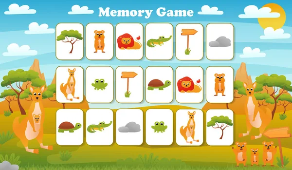 Jogo Memória Para Crianças Pré Escolares Cartões Vetoriais Com Desenhos — Vetor de Stock