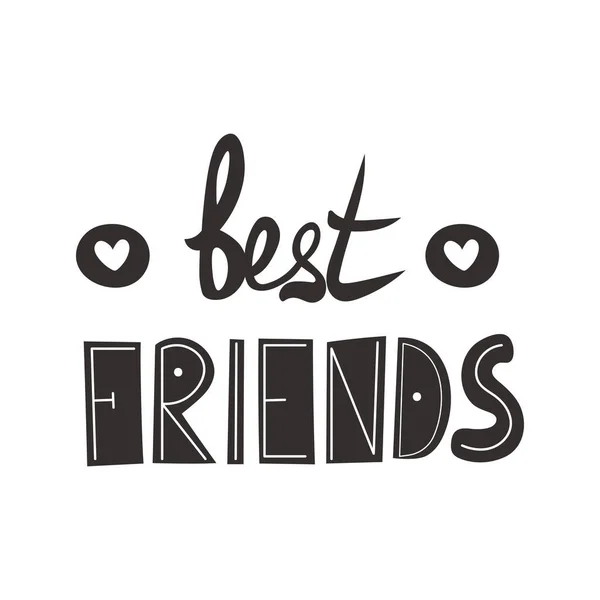 Best friends frase dibujada a mano con corazones aislados sobre fondo blanco, letras para póster, feliz día de la amistad — Archivo Imágenes Vectoriales