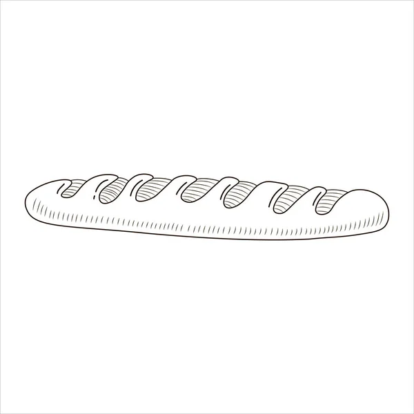 Tasty French Baguette Hand Drawn Black White Style Isolated Whte — ストックベクタ