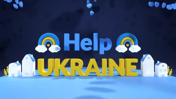 Help Ukraine Concept Video Falling Hearts Ukrainian Flag Rendering Rainbow — Stock video