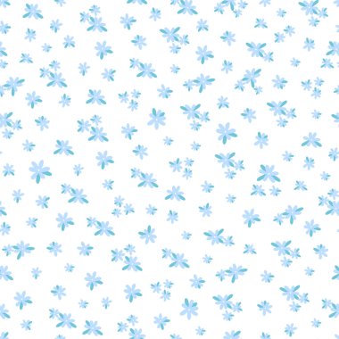 Yüzey tasarımı ya da ambalaj kağıdı için mavi arka planda mavi çiçekli kusursuz çiçek deseni, tekstil baskısı için bahar süsü