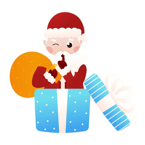 Santa Claus Making Hush Gesture Hiding Gift Box Cartoon Style — Vetor de Stock