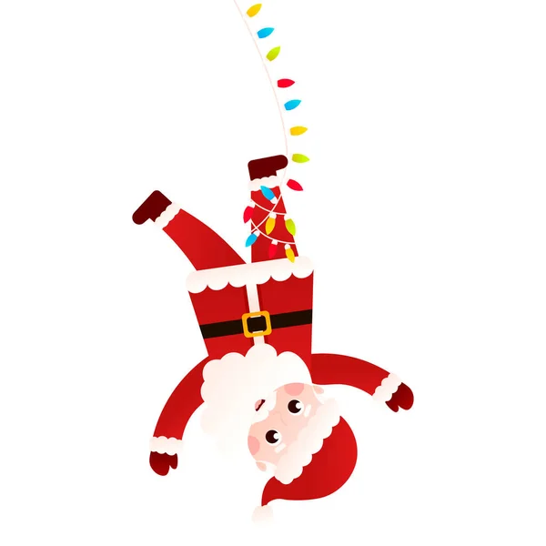 Santa Claus Character Tangled Garland Hanging Upside String Lights Cartoon — Vetor de Stock
