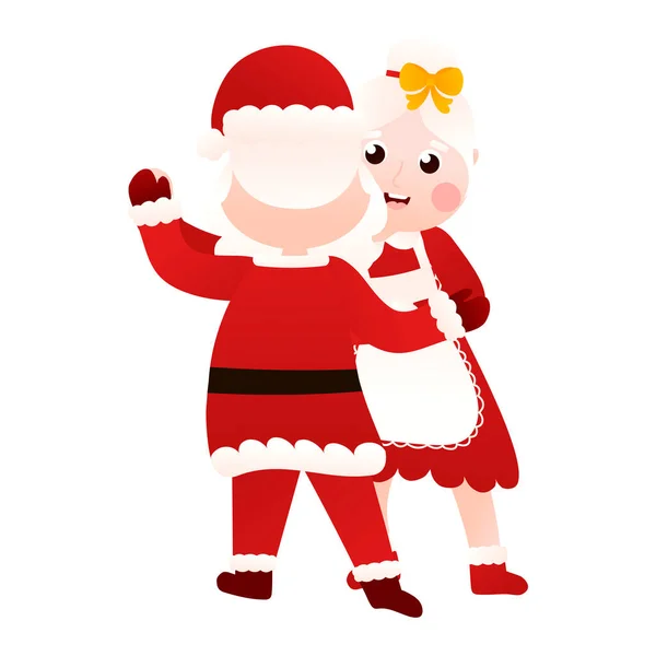Santa Mrs Claus Dancing Together Cartoon Style White Background Clip — стоковый вектор