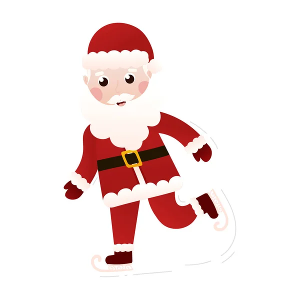 Santa Claus Ice Skating Cartoon Style White Background Clip Art — стоковый вектор