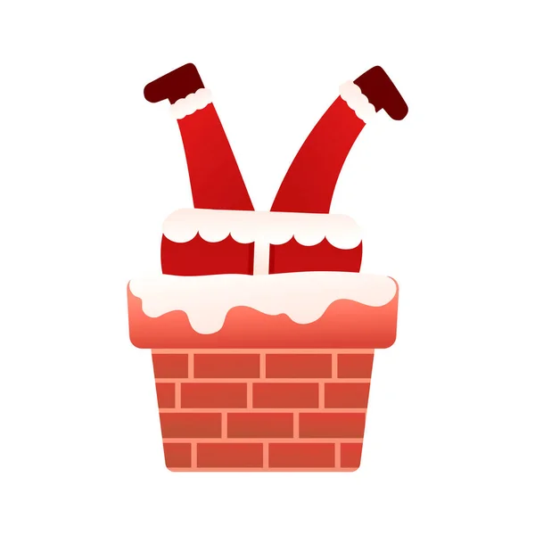 Santa Claus Character Descends Chimney Cartoon Style White Background Clip — стоковый вектор