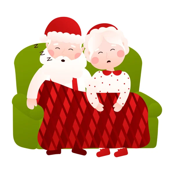 Mrs Santa Claus Sleeping Couch Cartoon Style White Background Clip — Vetor de Stock