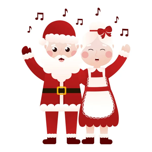 Mrs Santa Claus Singing Xmas Carols Cartoon Style White Background — Vetor de Stock