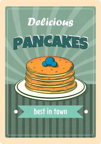 Delicious Pancakes Berries Vintage Advertisement Poster Template Print Retro Style — 图库矢量图片