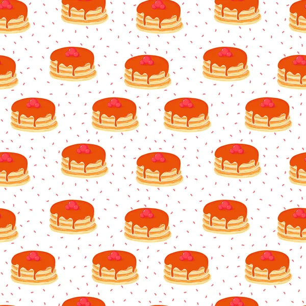 Stack Pancakes Chocolate Plate Pattern White Background Cute Food Ornament — Stock vektor