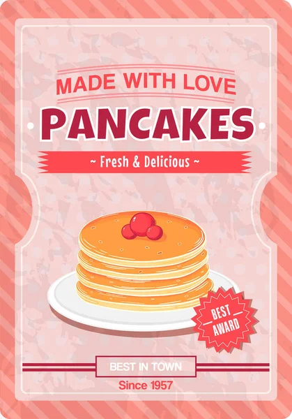 Vintage Poster Breakfast Delicious Stack Pancakes Pink Background Print Retro — Stock Vector
