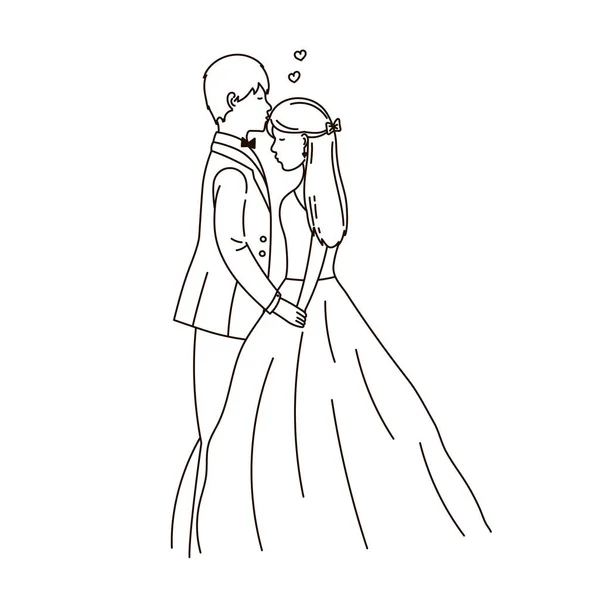 Couple Mariage Dans Style Contour Isolé Sur Fond Blanc Fiancé — Image vectorielle