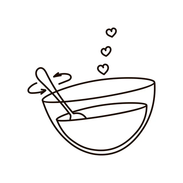 Cooking Love Icon Stirring Spoon Line Art Style Isolated White — Stock Vector