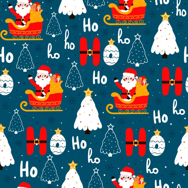 Απρόσκοπτη Χριστουγεννιάτικο Μοτίβο Χαριτωμένο Santa Claus Και Γράμματα Μπλε Φόντο — Διανυσματικό Αρχείο