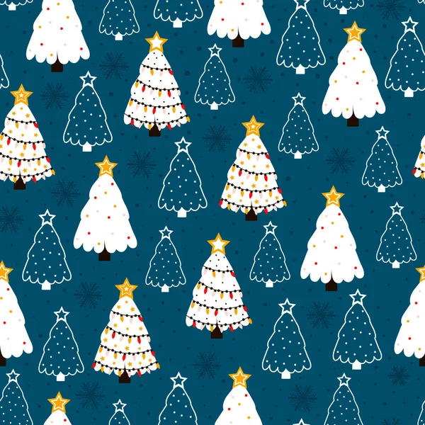 Απρόσκοπτη Χριστουγεννιάτικο Μοτίβο Χριστουγεννιάτικο Δέντρο Διαφορετικά Στυλ Μπλε Φόντο Για — Διανυσματικό Αρχείο