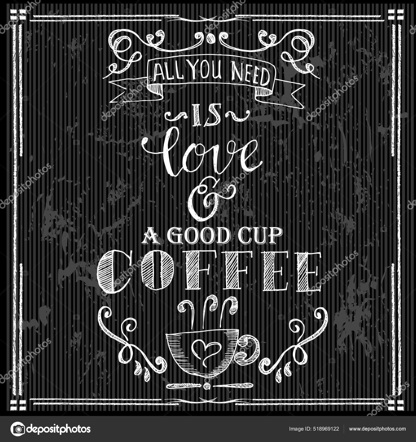 All You Need Love Good Coffee Quotes Векторное Изображение.