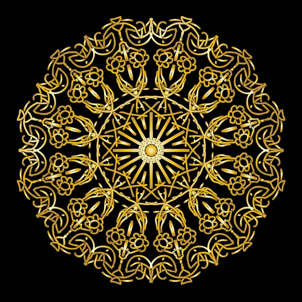 Mandala Sfondo Colore Nero Oro — Vettoriale Stock