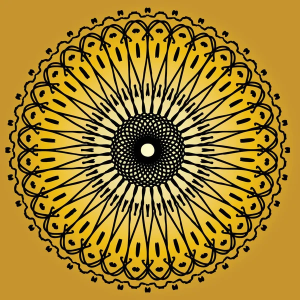 Mandala Sfondo Colore Nero Oro — Vettoriale Stock