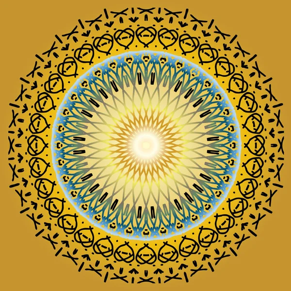 Mandala Sfondo Colore Nero Oro — Vettoriale Stock