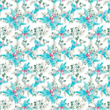 Şekil, suluboya bir böğürtlen çizimiyle kusursuz. Holly ve çam dalları