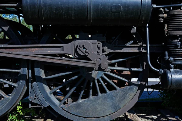 Nahaufnahme Der Räder Mit Der Alten Dampflokomotive — Stockfoto