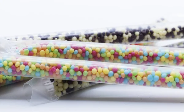 Several Straws Filled Small Candies Give Milk Taste — Foto de Stock