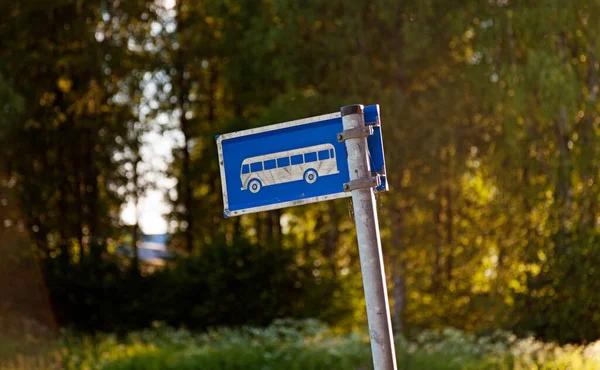 bus sign in Finland that is collapsing to the side