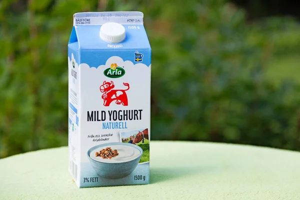 Umea, Norrland Sweden - August 8, 2022: a Swedish package of natural yogurt