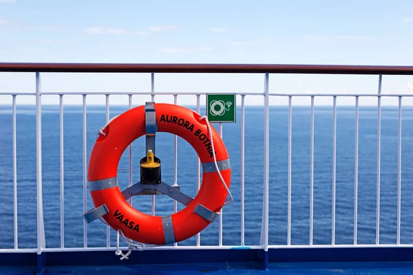 Vaasa Finland June 2022 Railing Boat Orange Lifebuoy — Stock Photo, Image