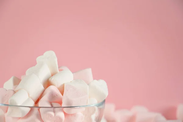 Sweet Marshmallows Pink Pastel Background Childhood Birthday Concept — Photo