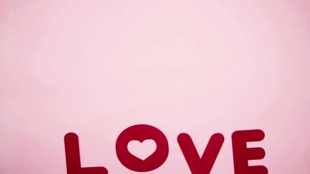 Red Letters Line Inscription Love You Pink Background Valentine Day — Vídeo de Stock