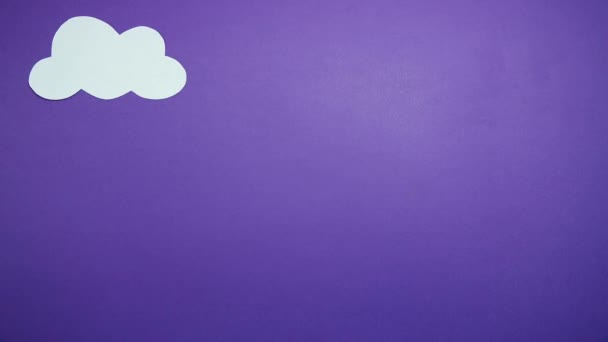 White Clouds Rain Red Hearts Float Purple Background Stop Motion — Stock Video