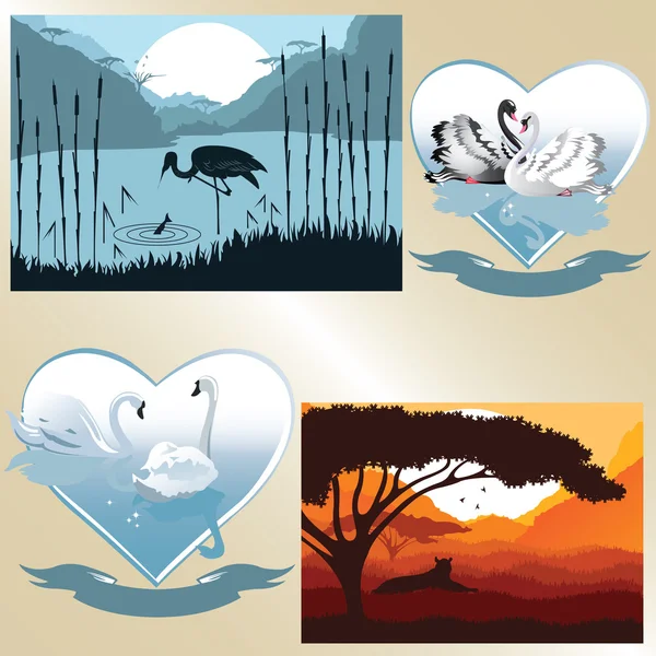 Conjunto de imágenes vectoriales sobre el tema romántico y natural — Vector de stock