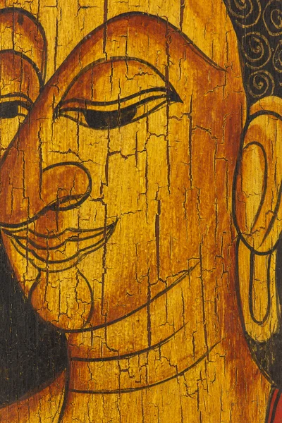 Face of buddha, Thai style painted on wood — Stock Photo, Image