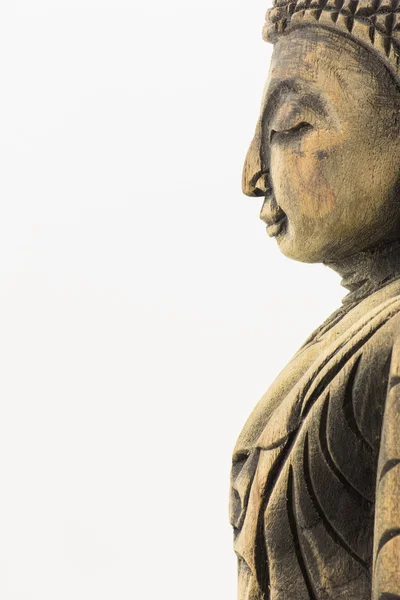 Kant van hout die Buddha geïsoleerd op een witte achtergrond, Thaise stijl budd — Stockfoto