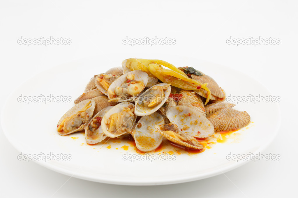 stir fried clams with roasted chili paste,thai food