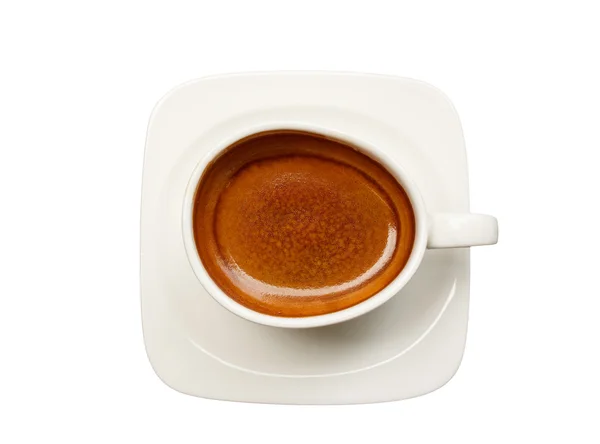 Vista dall'alto tazza di caffè su sfondo bianco — Foto Stock
