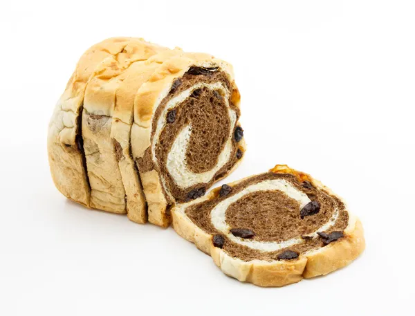 Sliced raisin bread on white background — Stock Photo, Image